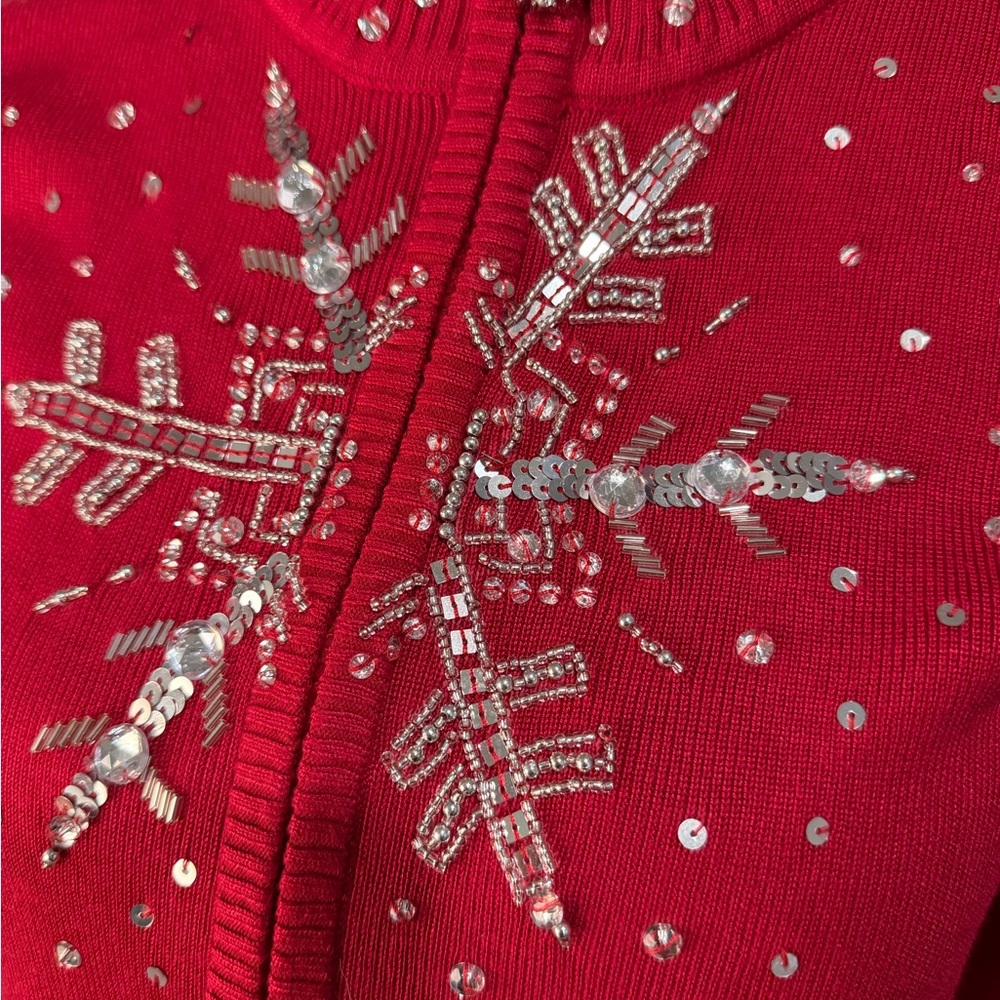 NWT Boston Proper Red Knit Sweater with Beaded Snowflake Size Large - Picture 3 of 5